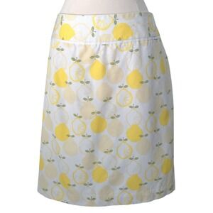 Brooks Brothers Lemon Pattern Yellow & White Cotton Pencil Mini Skirt- Size 14